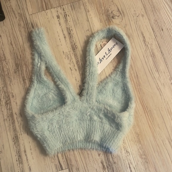 For Love & Lemons Blue Devon Faux Fur Crop Top sz XXS - Picture 4 of 5